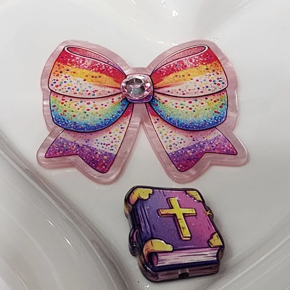 Bow Flatback Focal Bead Bible Beaded Pen Acrylics Badge Flats Rhinestone
